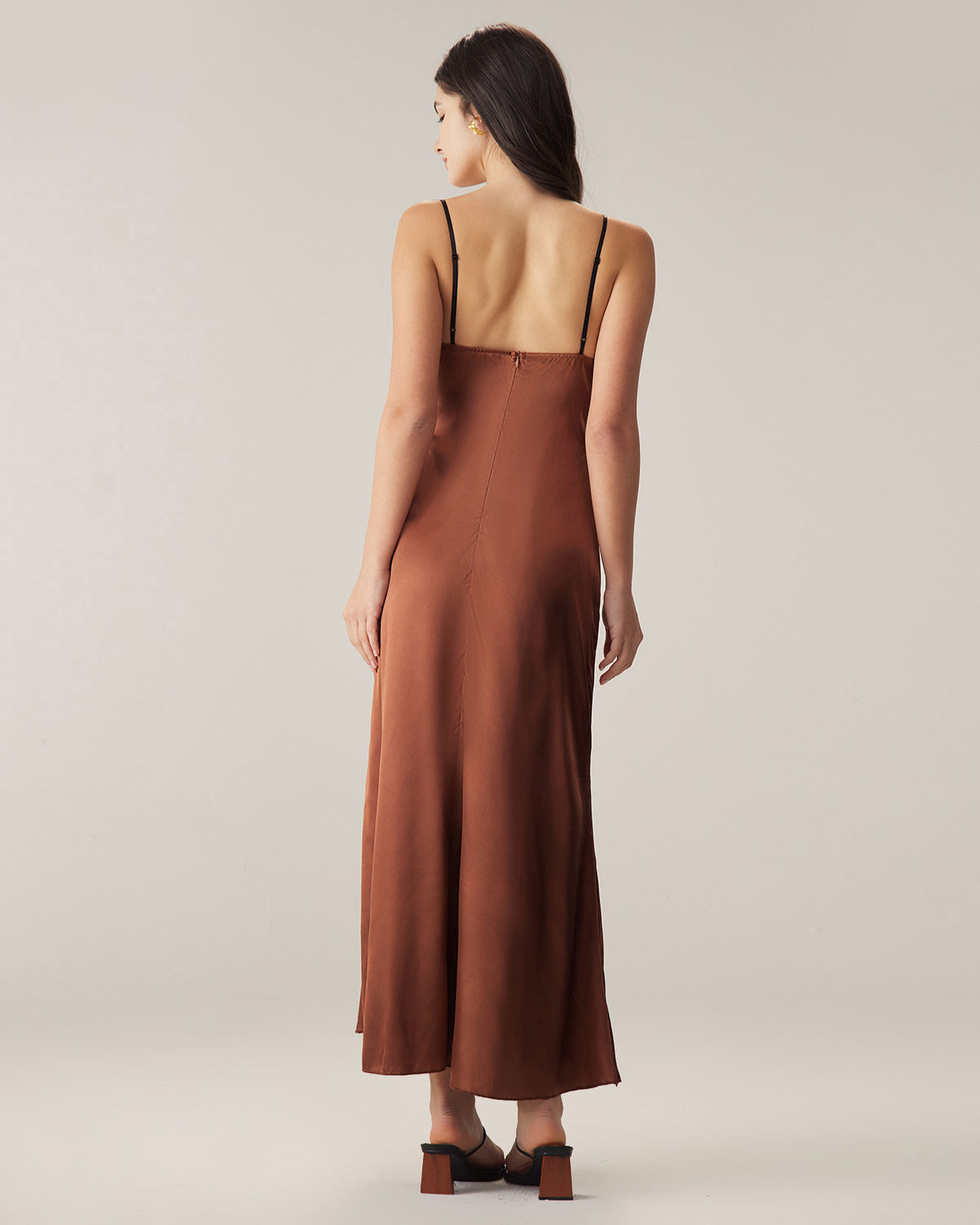 Brown Chiffon V Neck Slip Maxi Dress Geniue Stockist Online