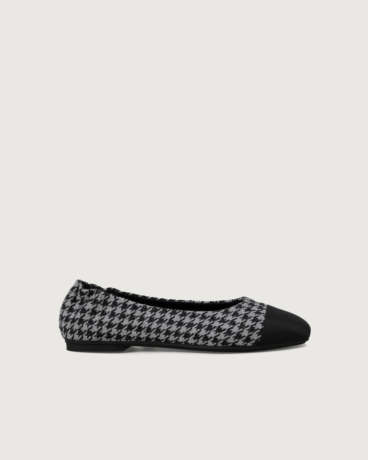 Enfiis Black and Grey Houndstooth Jacquard Square Toe Ballet Flats Discount Brand New Unisex