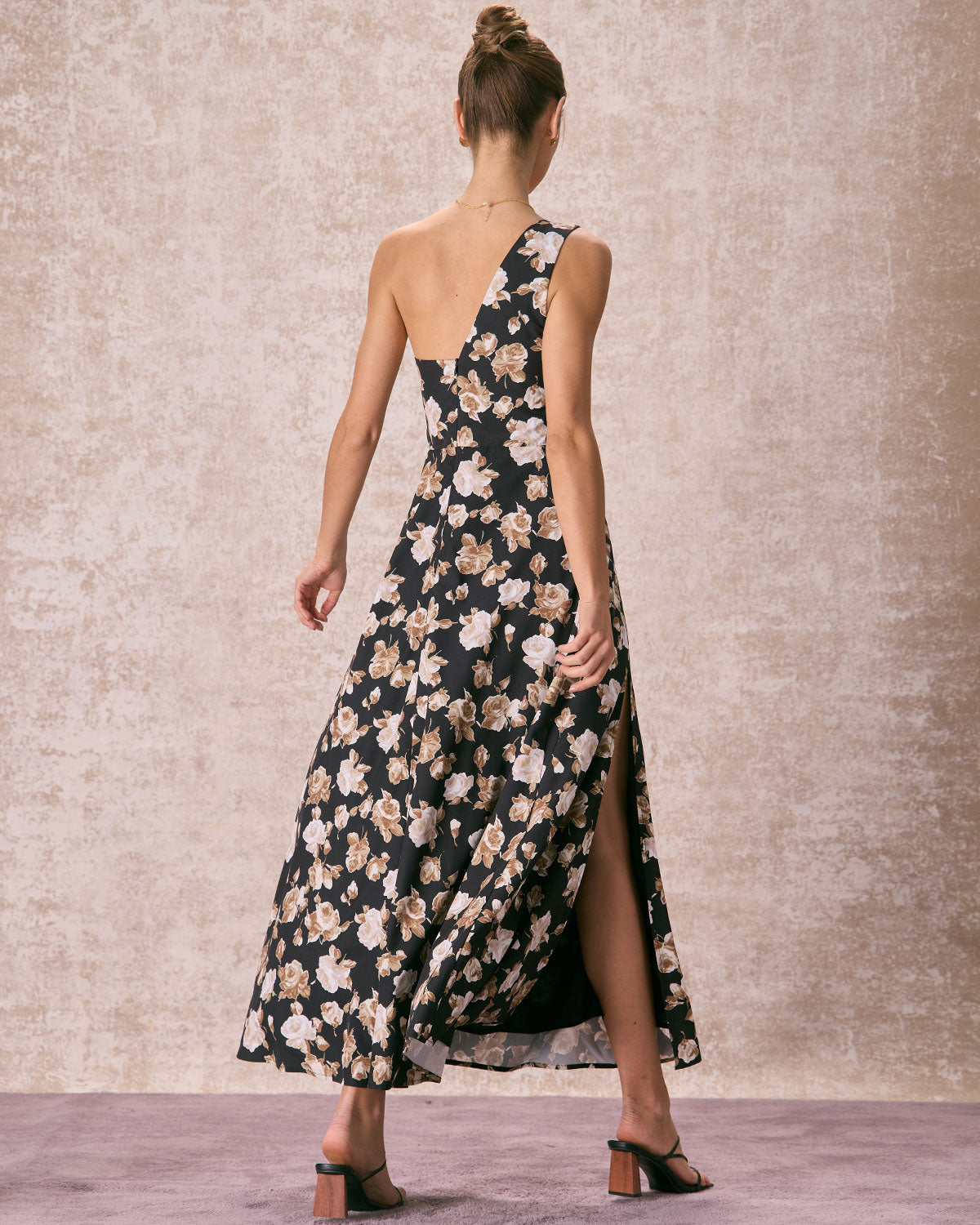 The Black One Shoulder Floral Maxi Dress Free Shipping 2025 Unisex