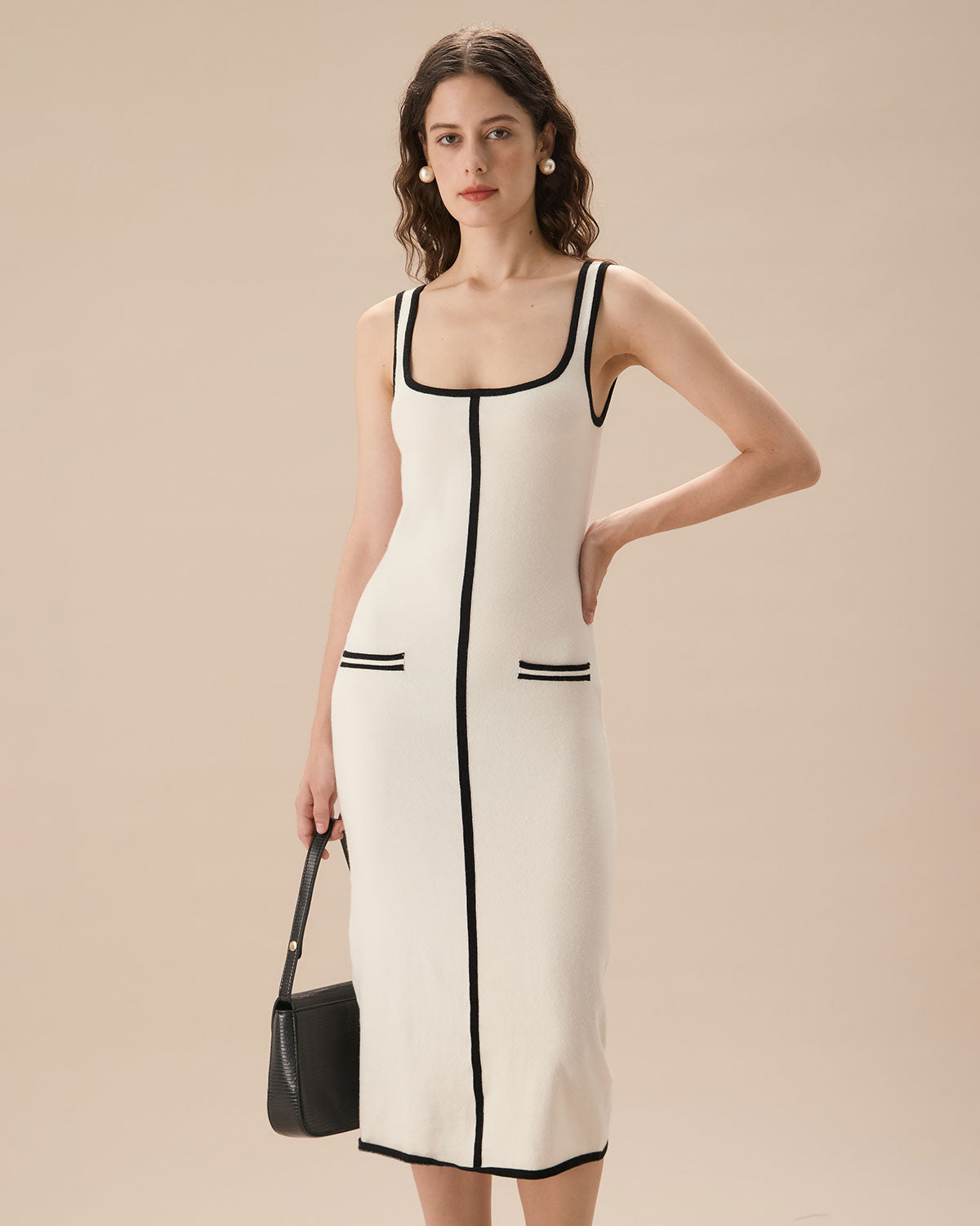 White Contrasting Bodycon Sweater Dress Sale 2025 New