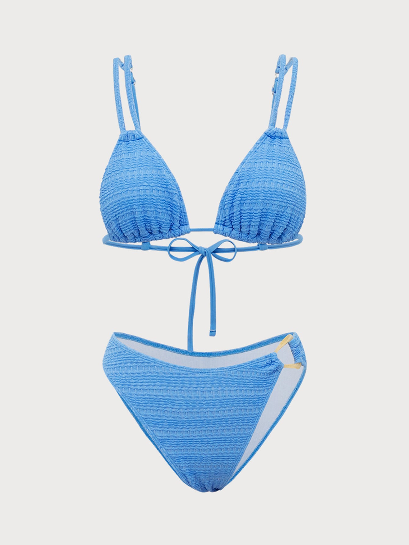 Blue Textured Double Strap Bikini Set Very Cheap Cheap Online