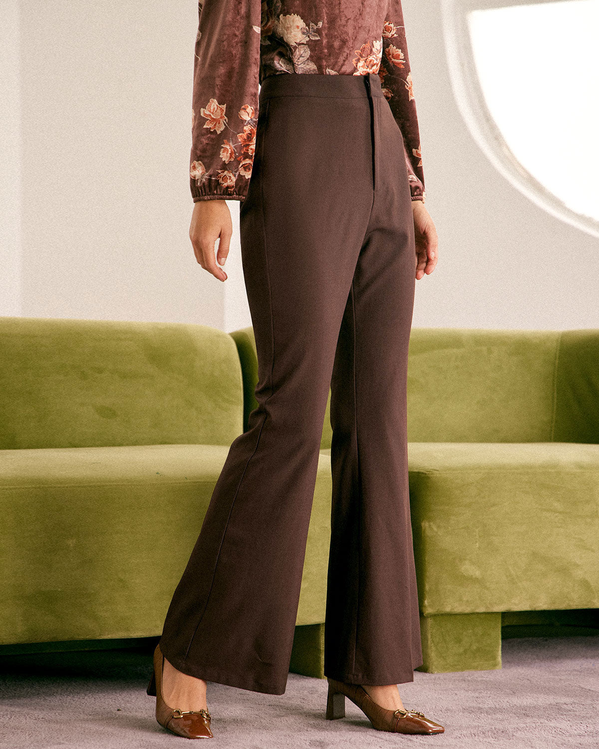 The Coffee Zip Fly High-waisted Flare Pants Cheap Sale Enjoy