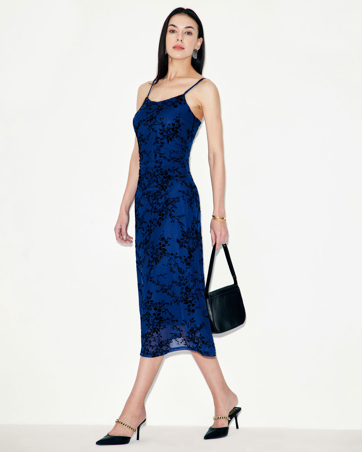 Blue Floral Mesh Slip Midi Dress Websites Online