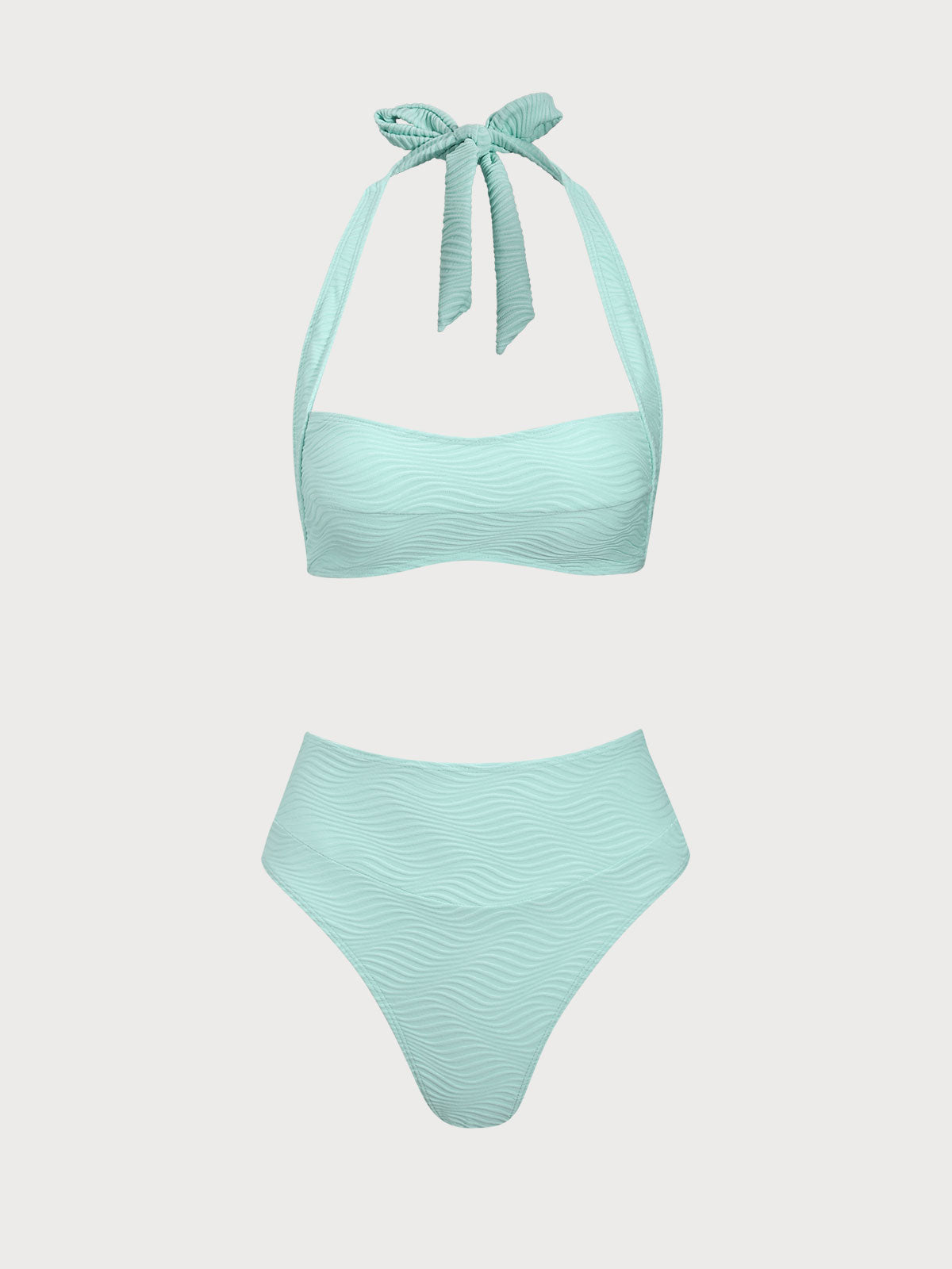 Green Wave Textured Halter Bikini Set Sale Cost