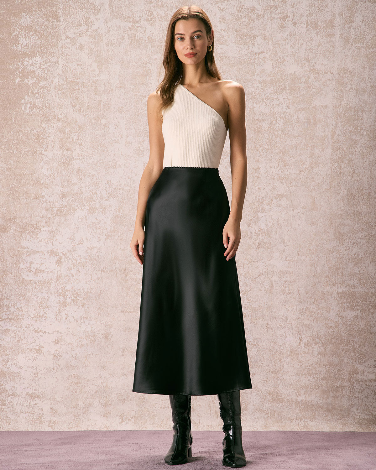 The Black Low Waisted Lace Satin Midi Skirt Discount Online Online