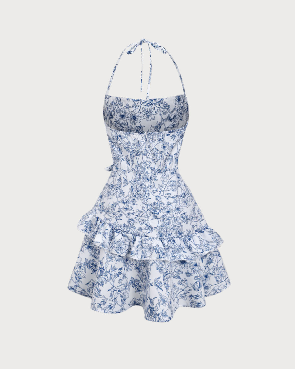 Blue Floral Tiered Halter Mini Dress Clearance Recommend