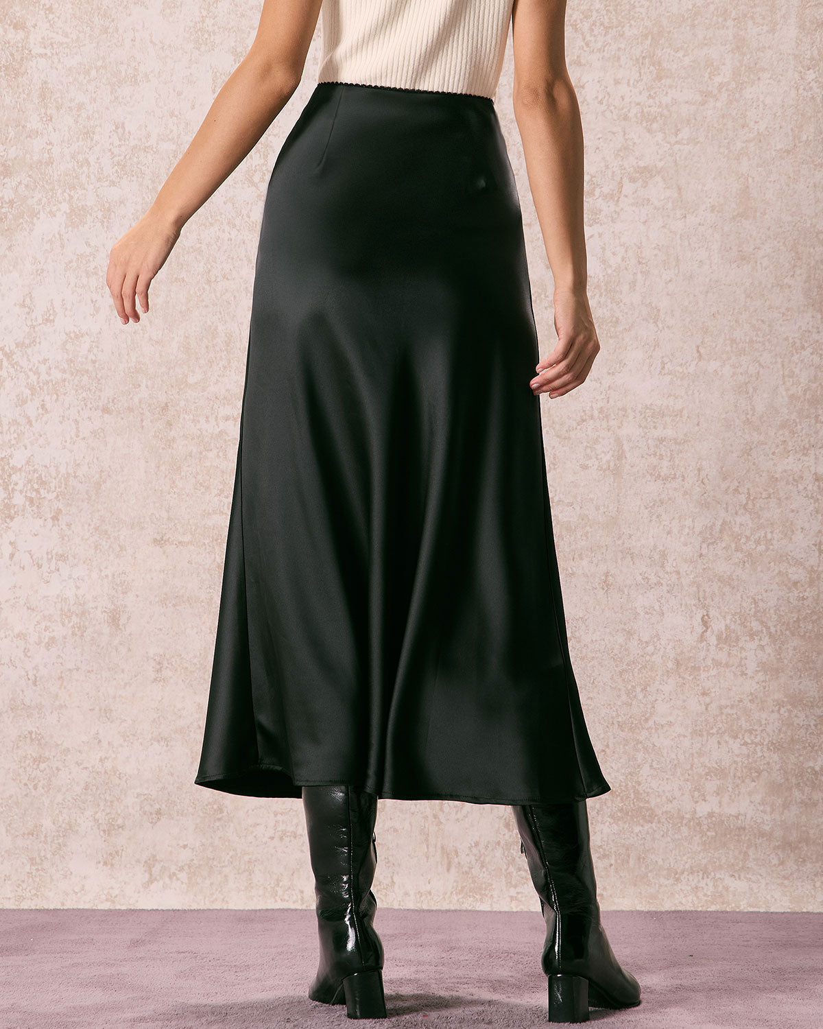 The Black Low Waisted Lace Satin Midi Skirt Discount Online Online