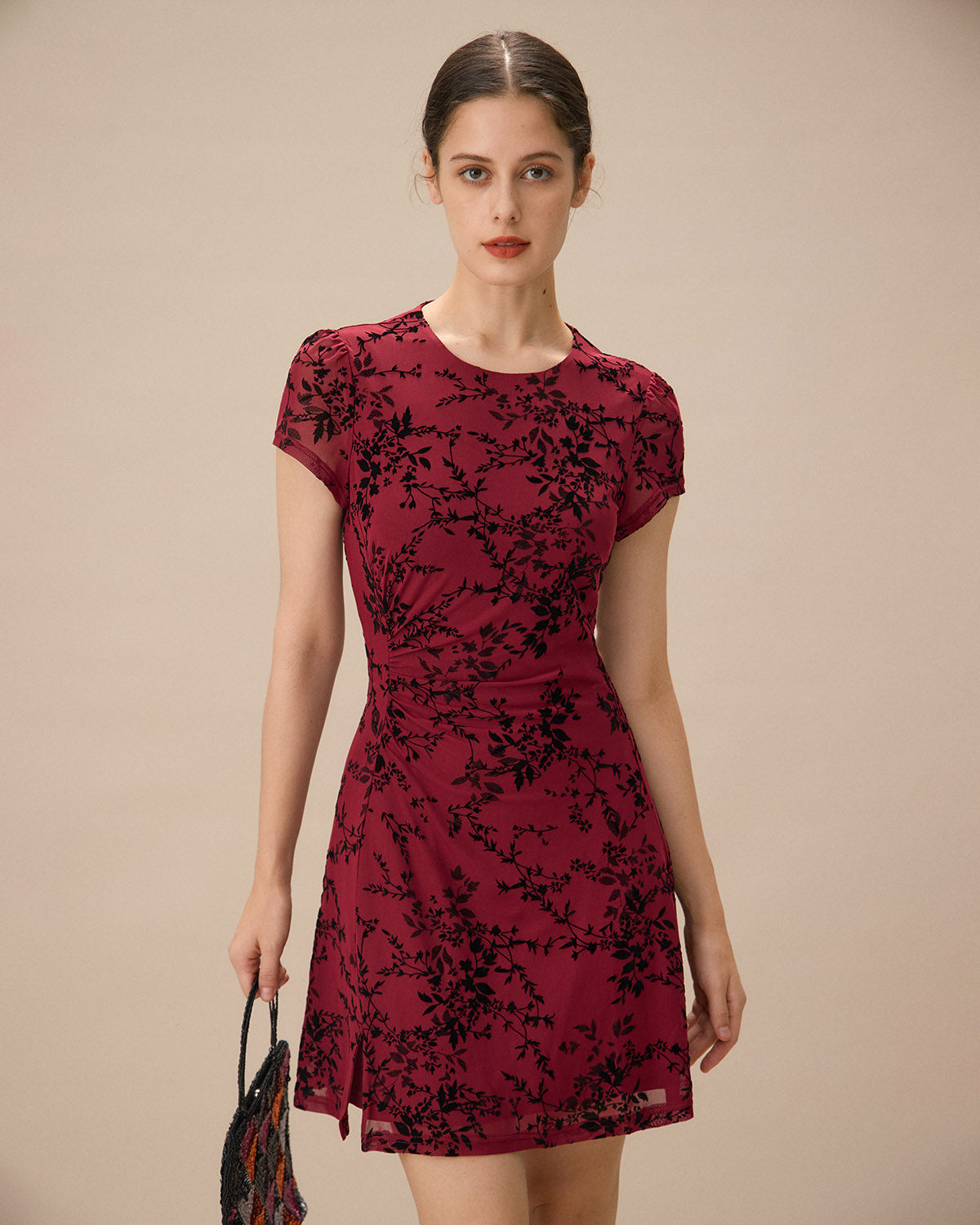 Red Floral Boat Neck Mini Dress Cheap Sale With Paypal