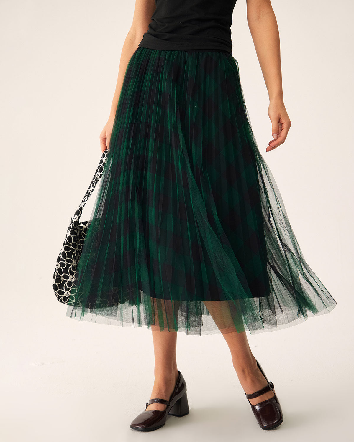 Green Mesh Pleated Midi Skirt Best Sale Cheap Pice