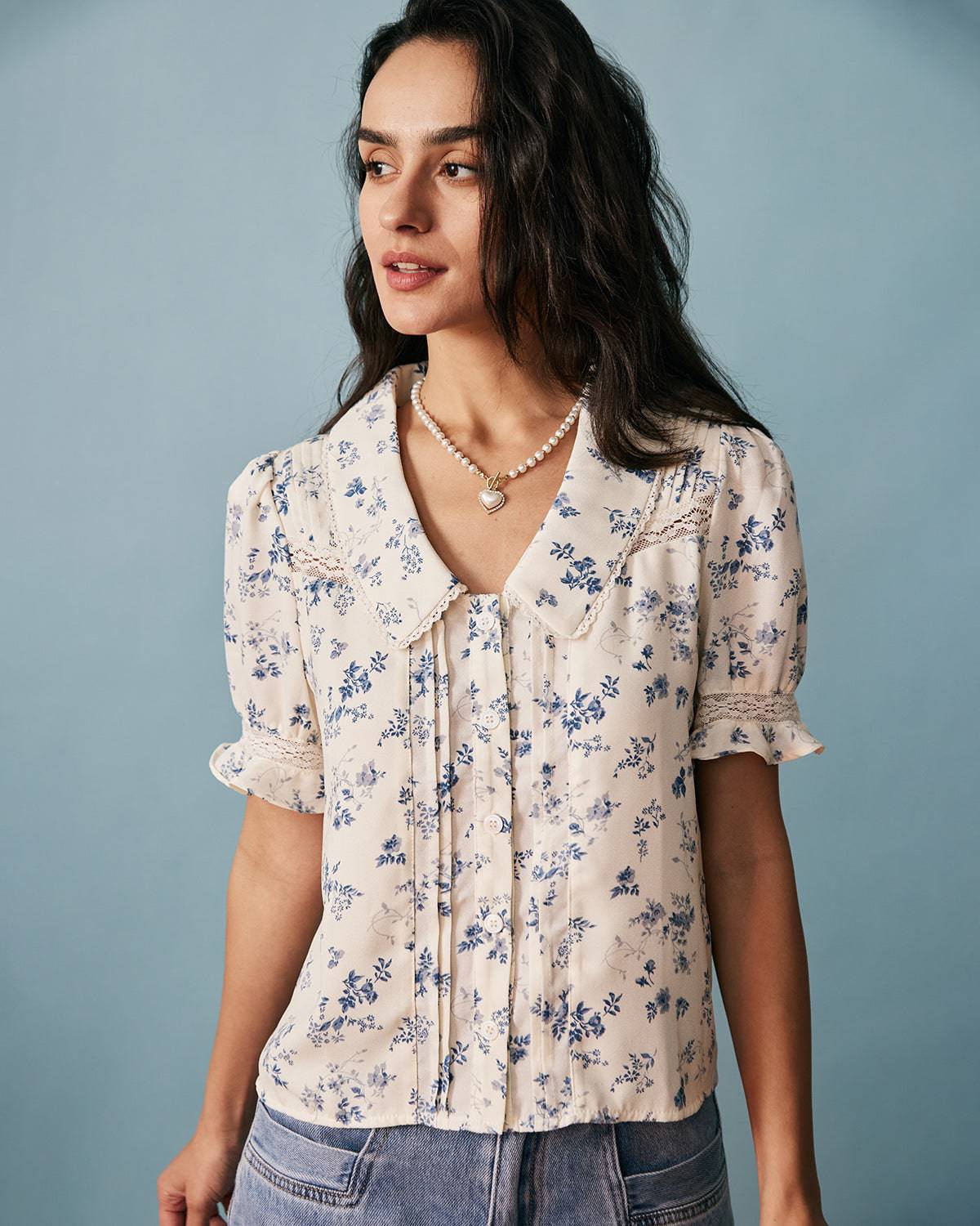 The Lace Spliced Pleated Floral Shirt Buy Cheap Best Pices