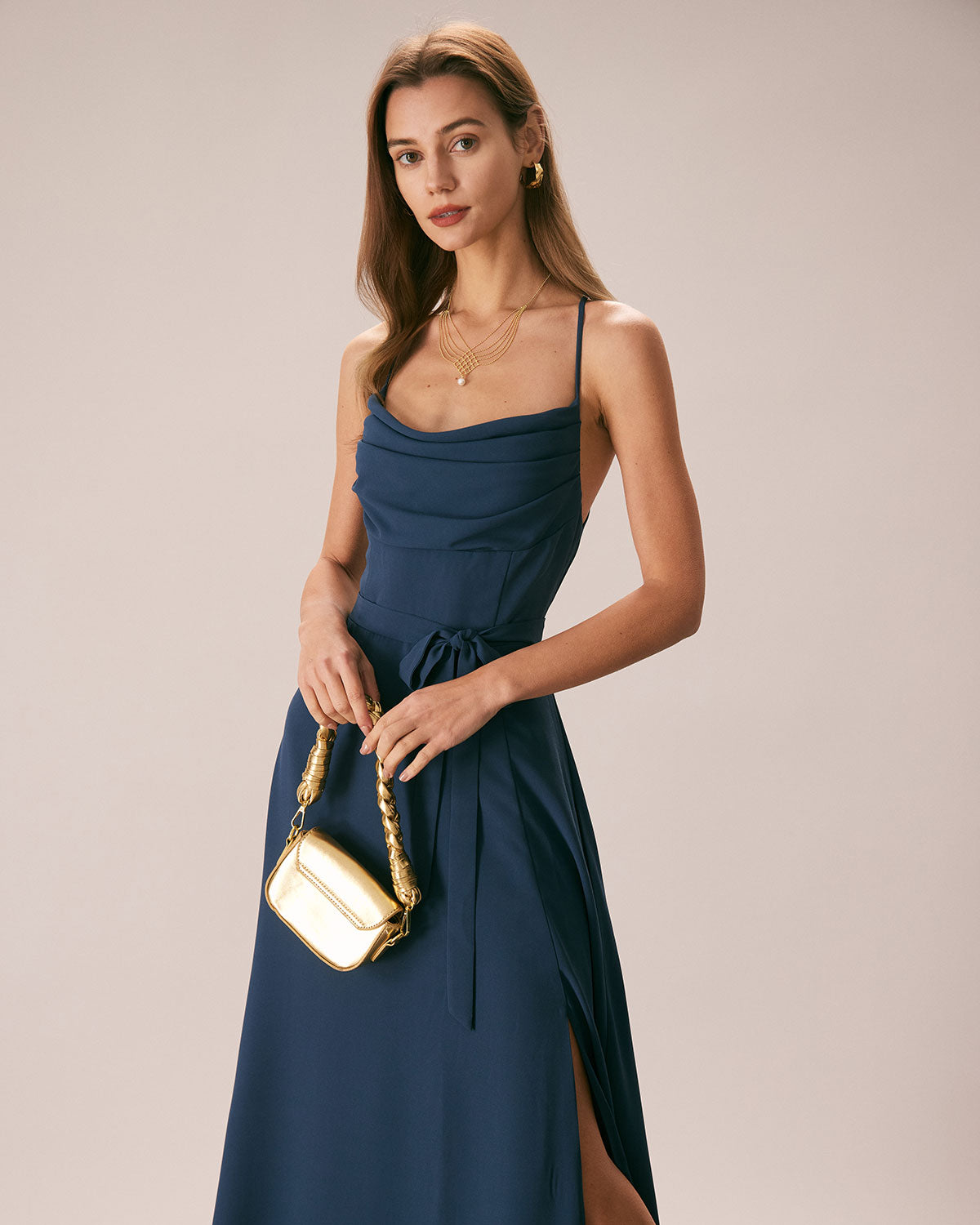 The Navy Cowl Neck Cutout Back Maxi Dress Discount Best Pices