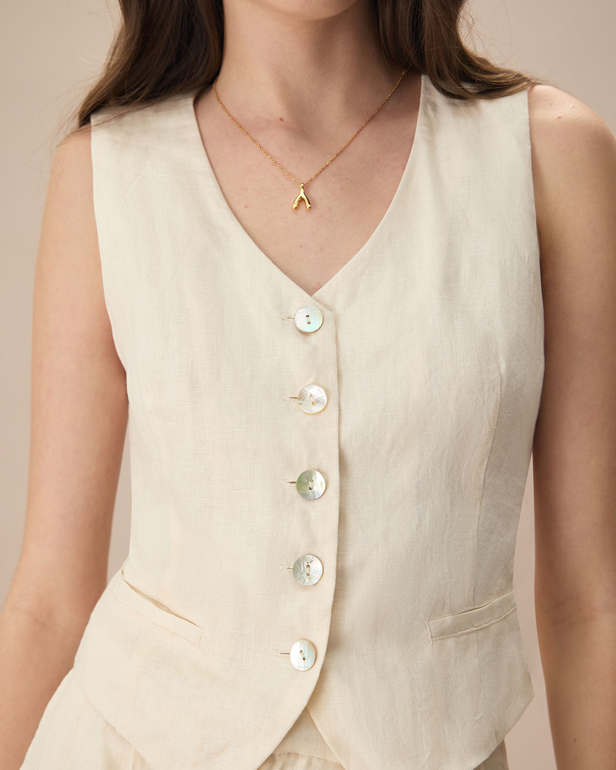 The Apricot V Neck Button-Up Linen Vest Discount Pay With Paypal