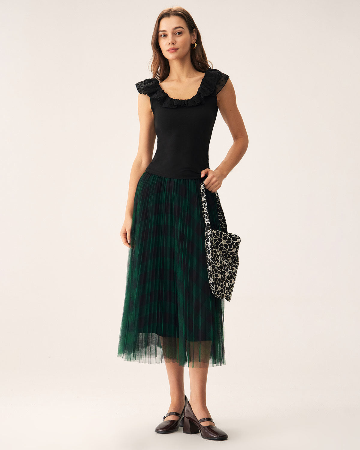 Green Mesh Pleated Midi Skirt Best Sale Cheap Pice