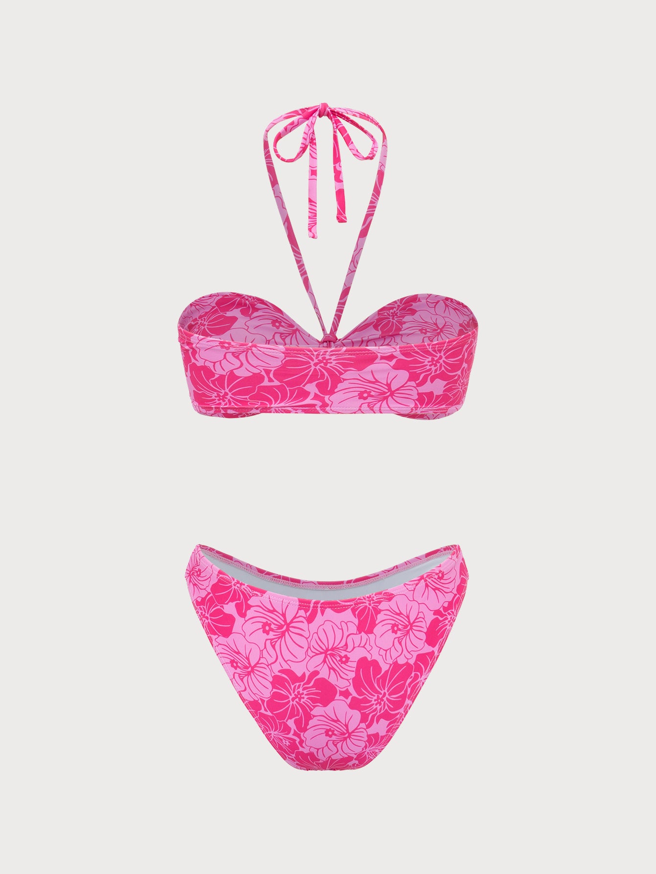 Pink Floral Bandeau Bikini Set Discount View