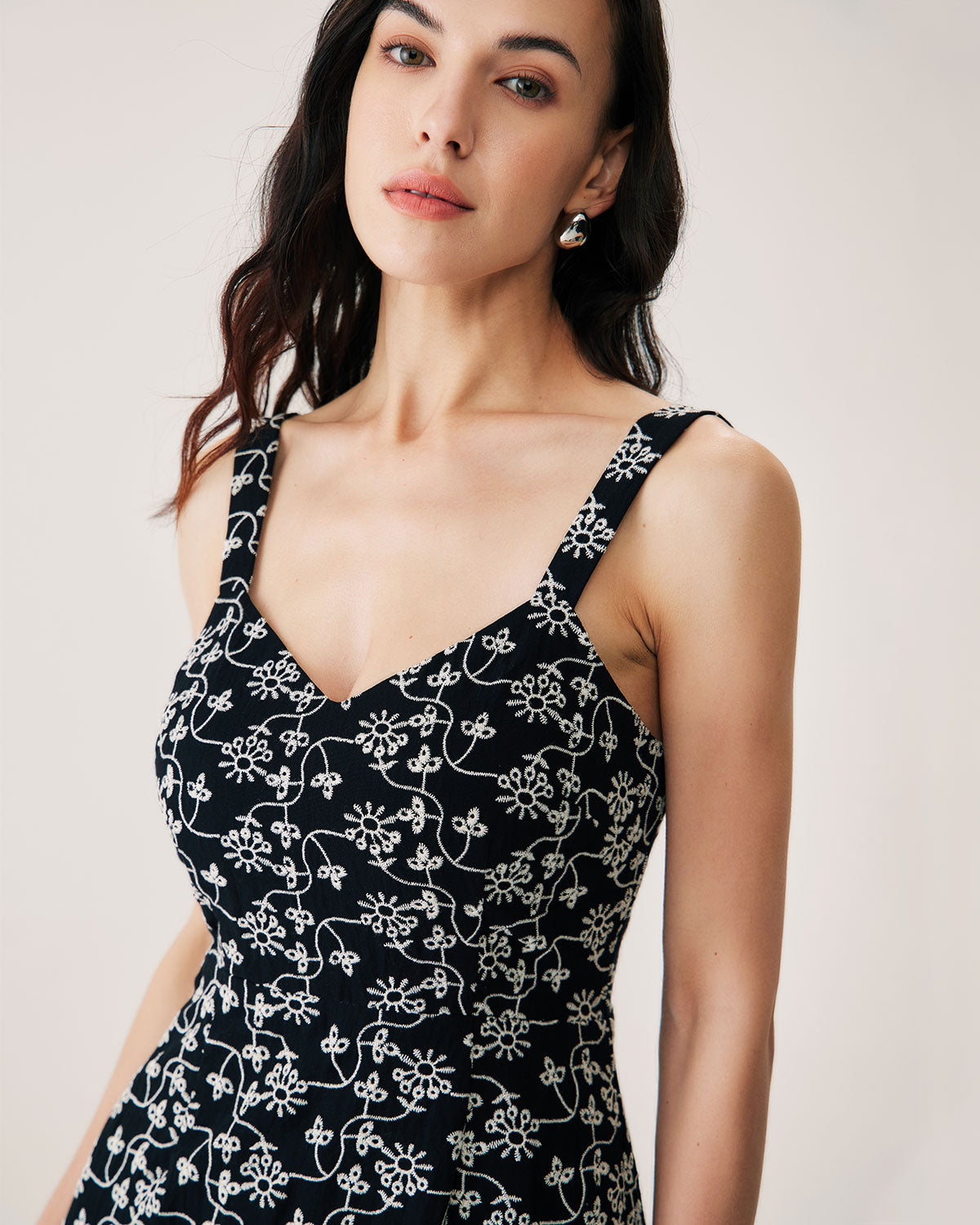 Black Floral Embroidery Slip Midi Dress Latest Sale Online