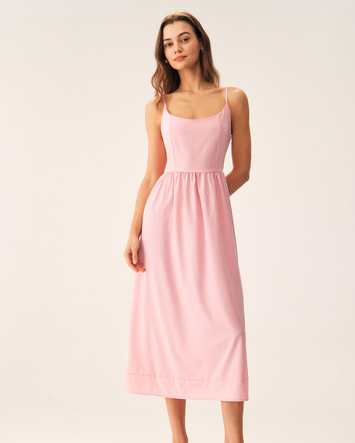 Pink A-Line Slip Midi Dress Wide Range Of Cheap Pice