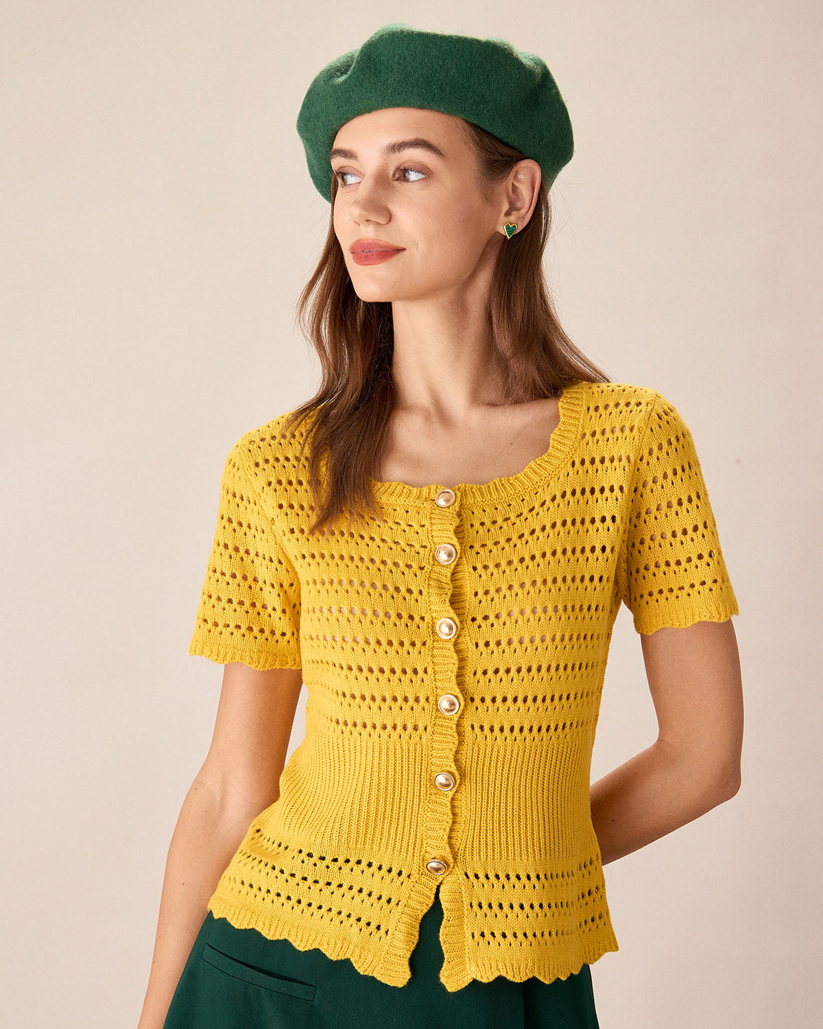 Yellow Crochet Single-Breasted Cardigan Cheap Sale Manchester