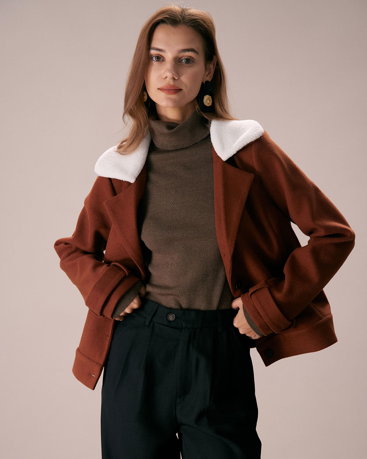 The Brown Lapel Colorblock Suede Jacket Discount Low Pice