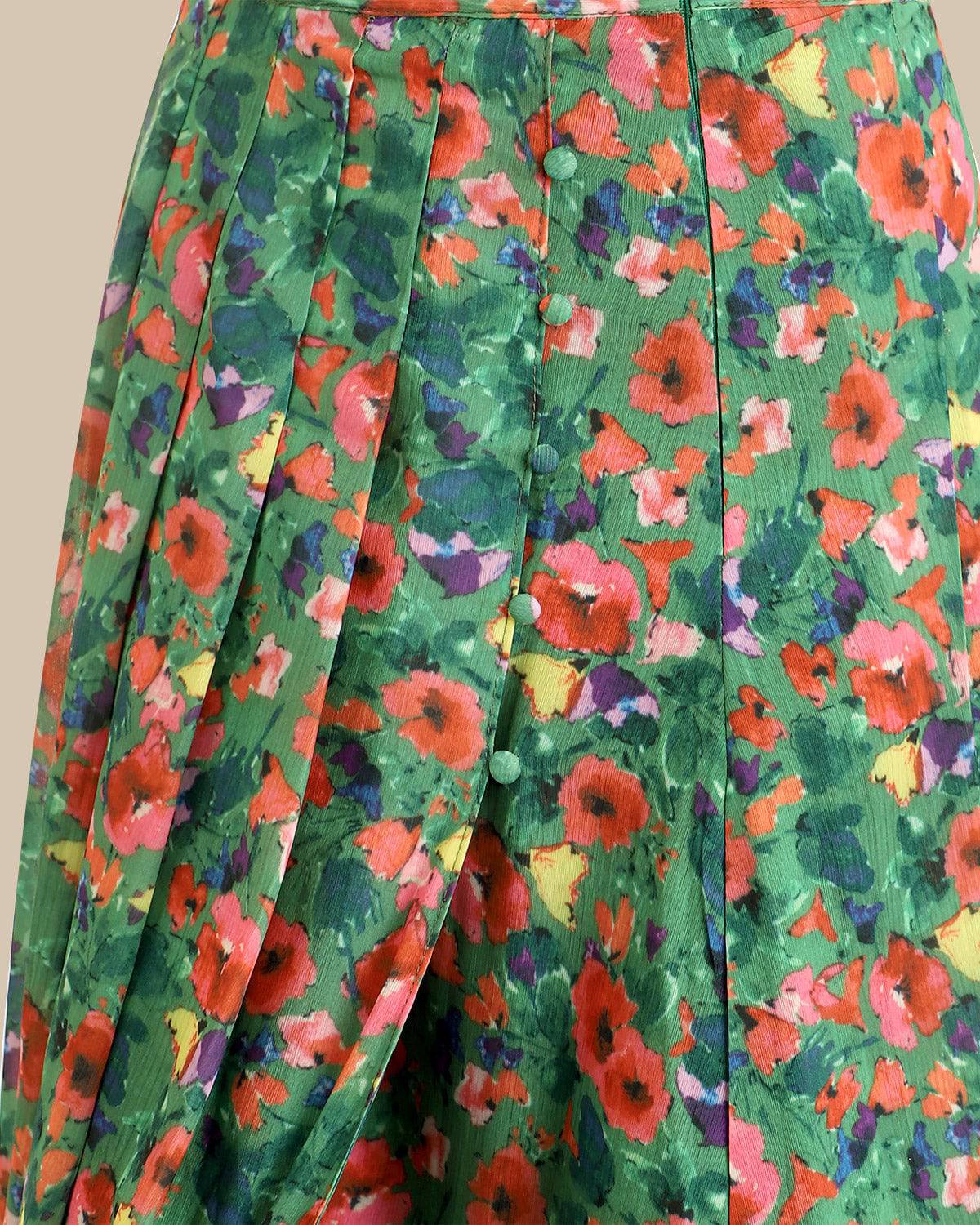 The Green Pleated Floral Skirt 2025 Cheap Online