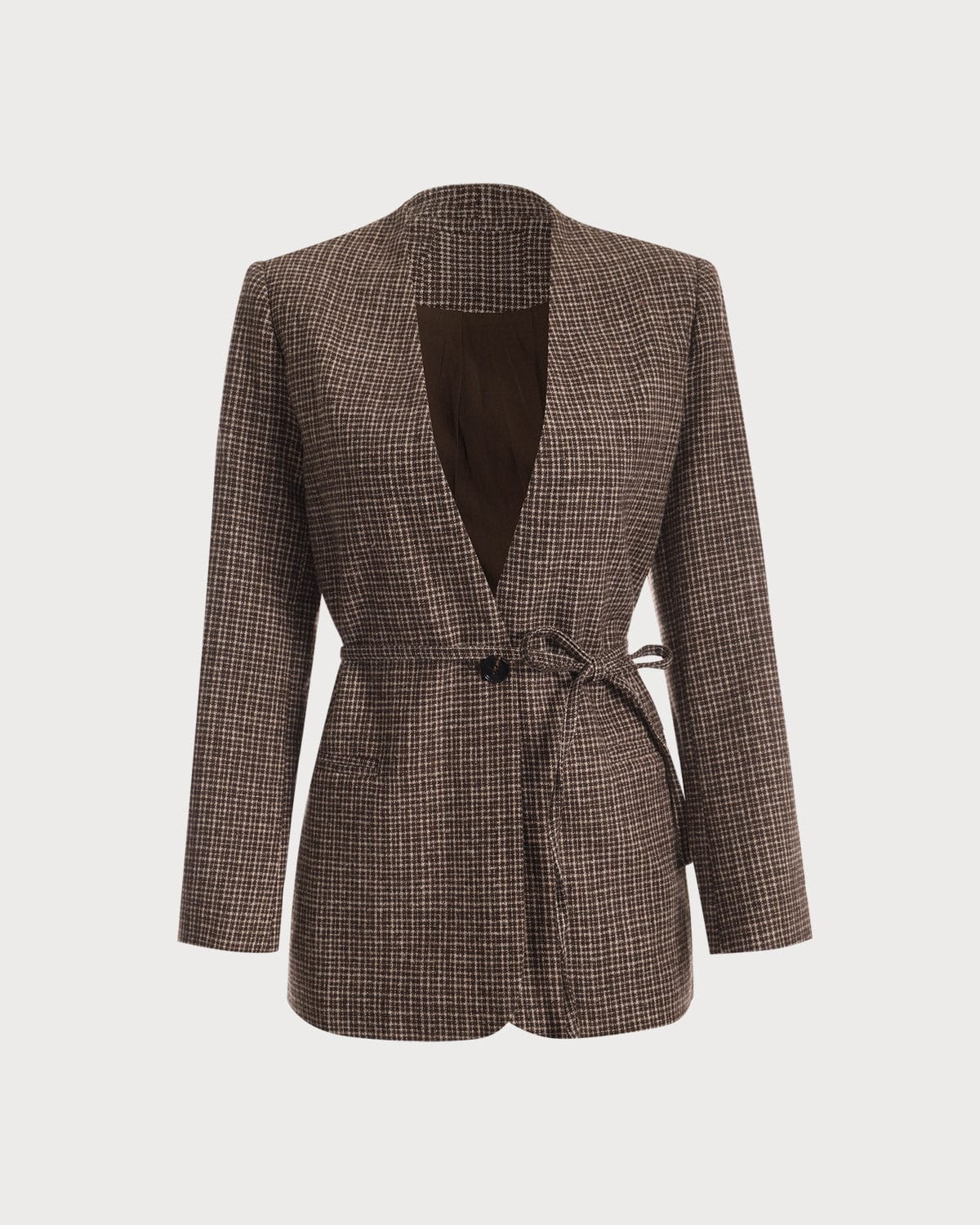 The V Neck Plaid Single Button Blazer For Nice Cheap Price