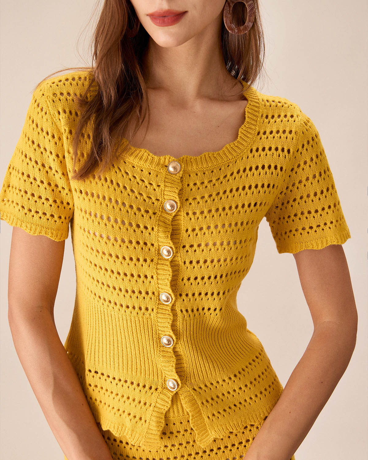 Yellow Crochet Single-Breasted Cardigan Cheap Sale Manchester