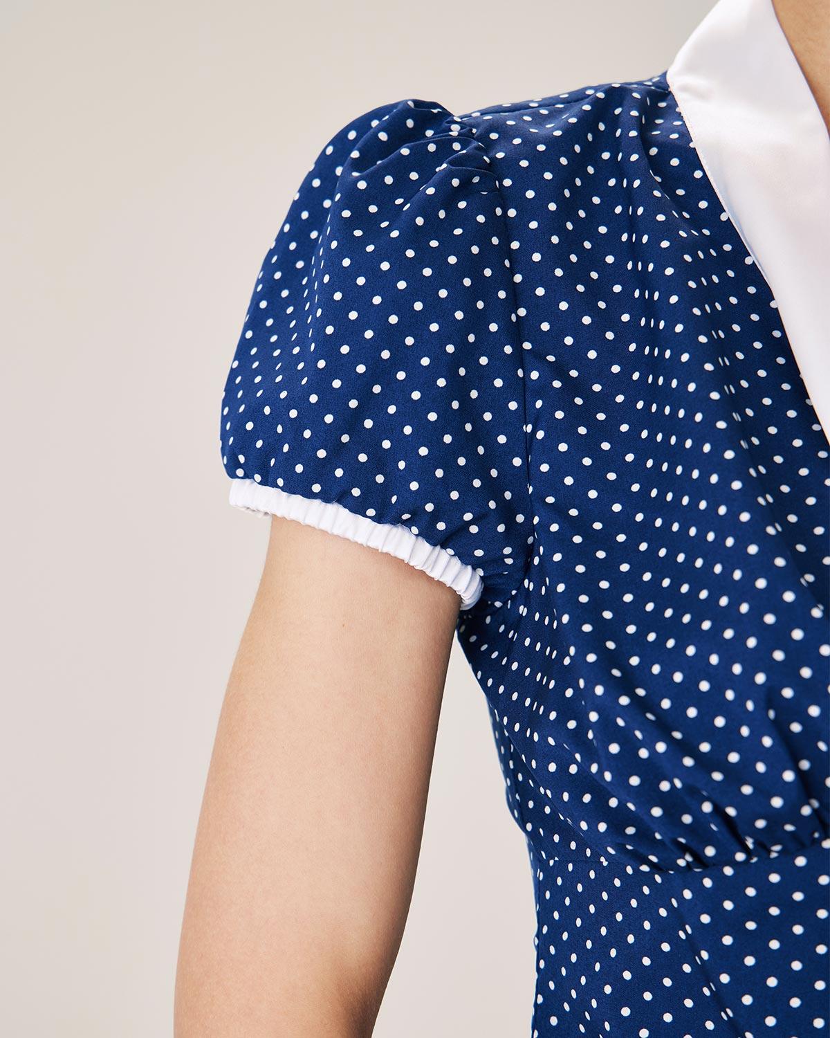 Blue Polka Dot Puffed Sleeve Blouse Buy Cheap 2025