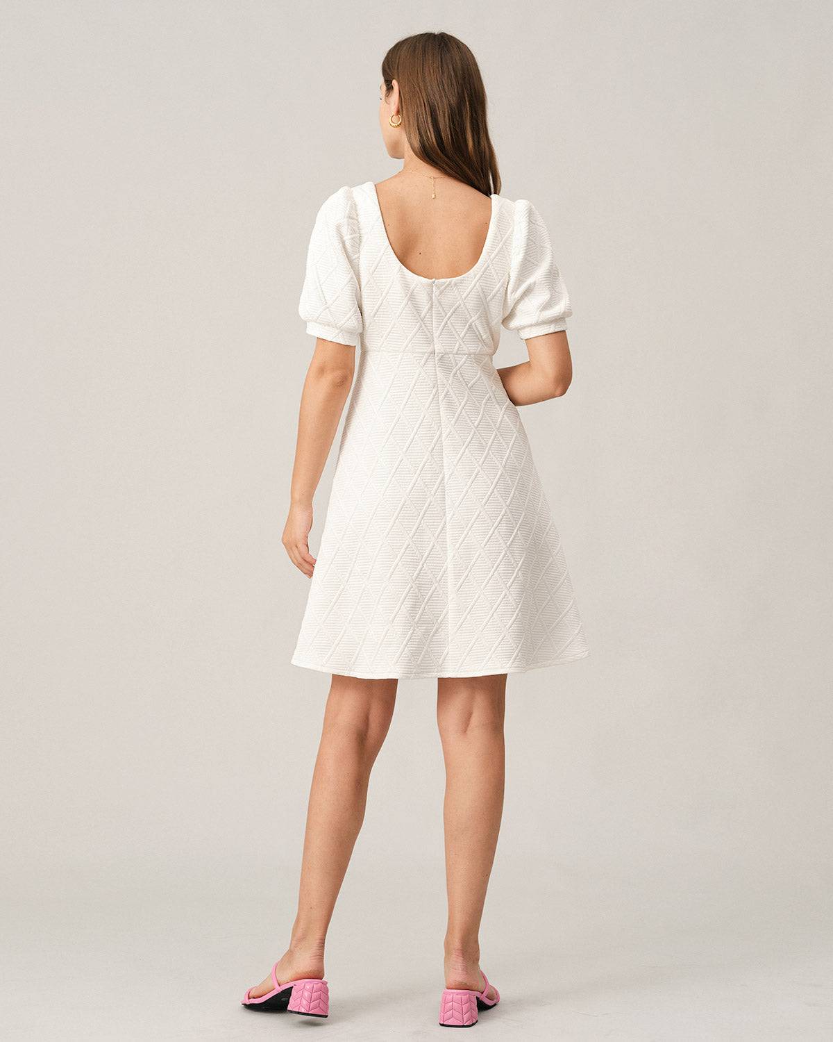 The Solid Textured Puff Sleeve Mini Dress Clearance Online