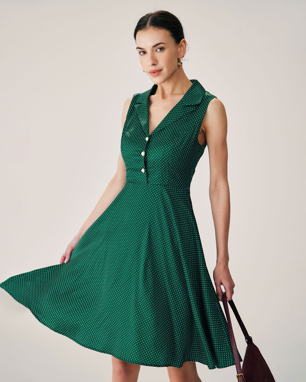 Green Polka Dot Sleeveless Mini Dress Online Online Free Shipping