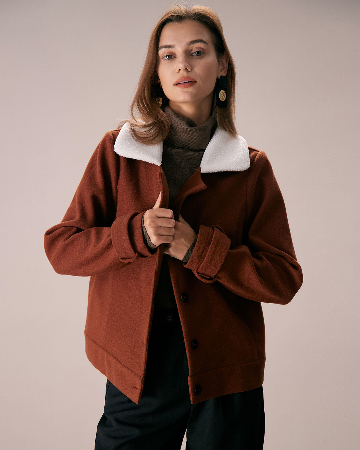 The Brown Lapel Colorblock Suede Jacket Discount Low Pice