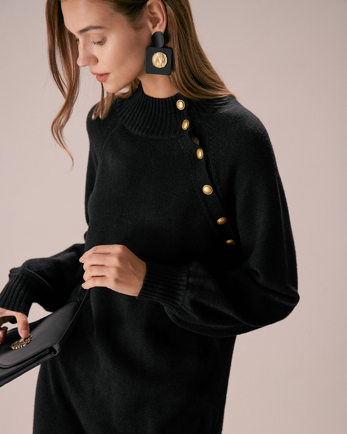 The Black Lantern Sleeve Sweater Mini Dress Buy Cheap Limited Edition