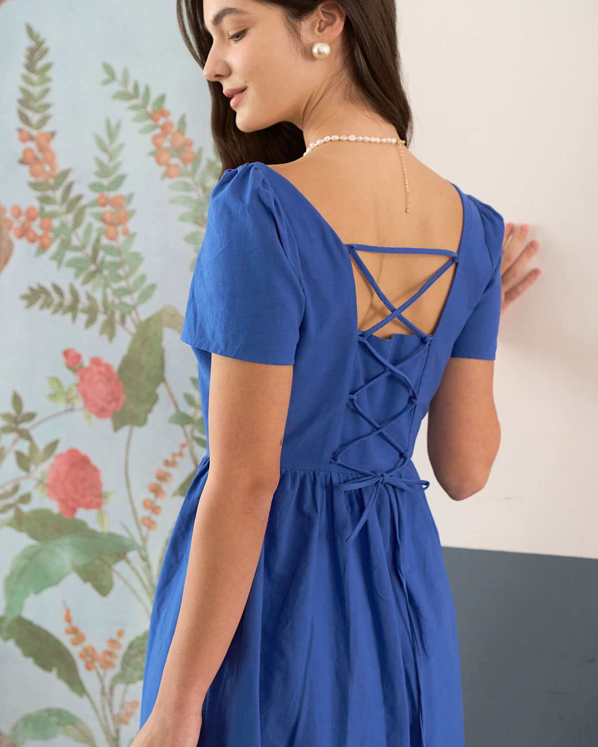 The Blue Sweetheart Neck Button Midi Dress Get To Buy