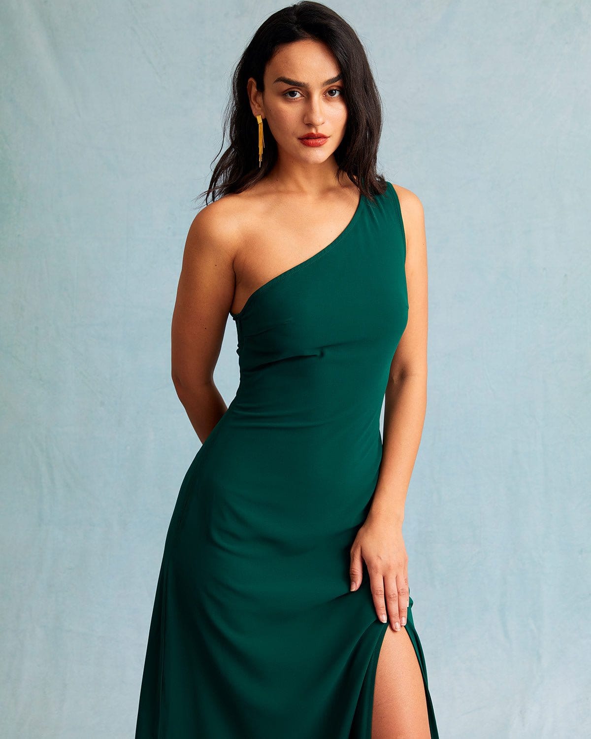 The Green One Shoulder Sleeveless Maxi Dress Free Shipping New Styles