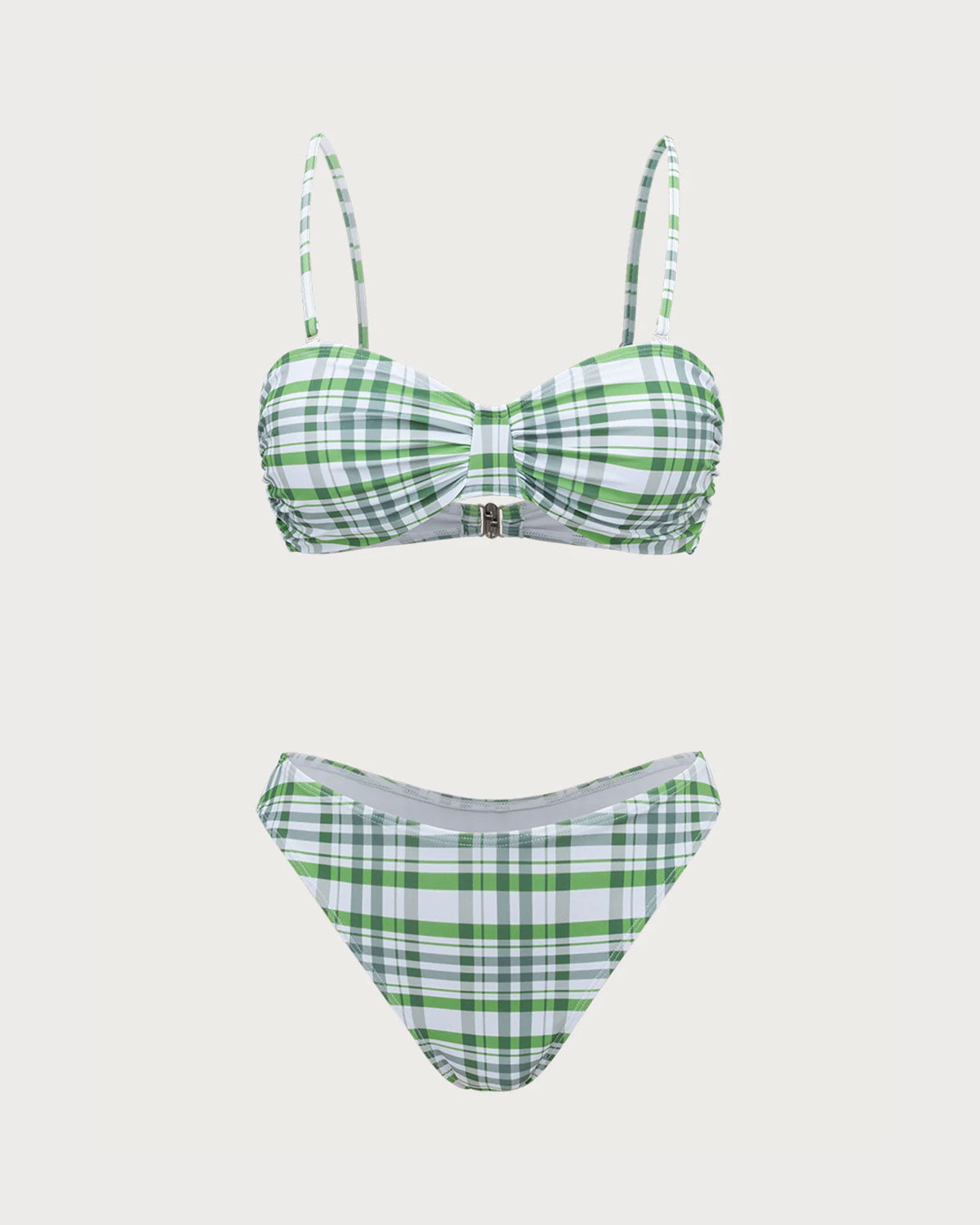 Green Plaid Pleated Bikini Set Official Cheap Online