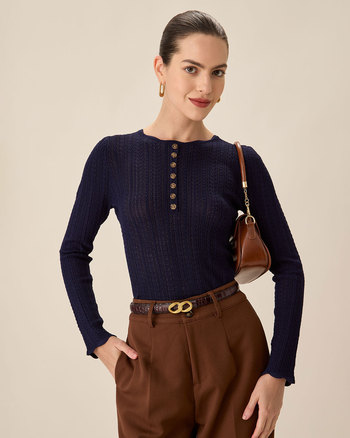 Navy Round Neck Slim Sweater 2025 Unisex For Sale