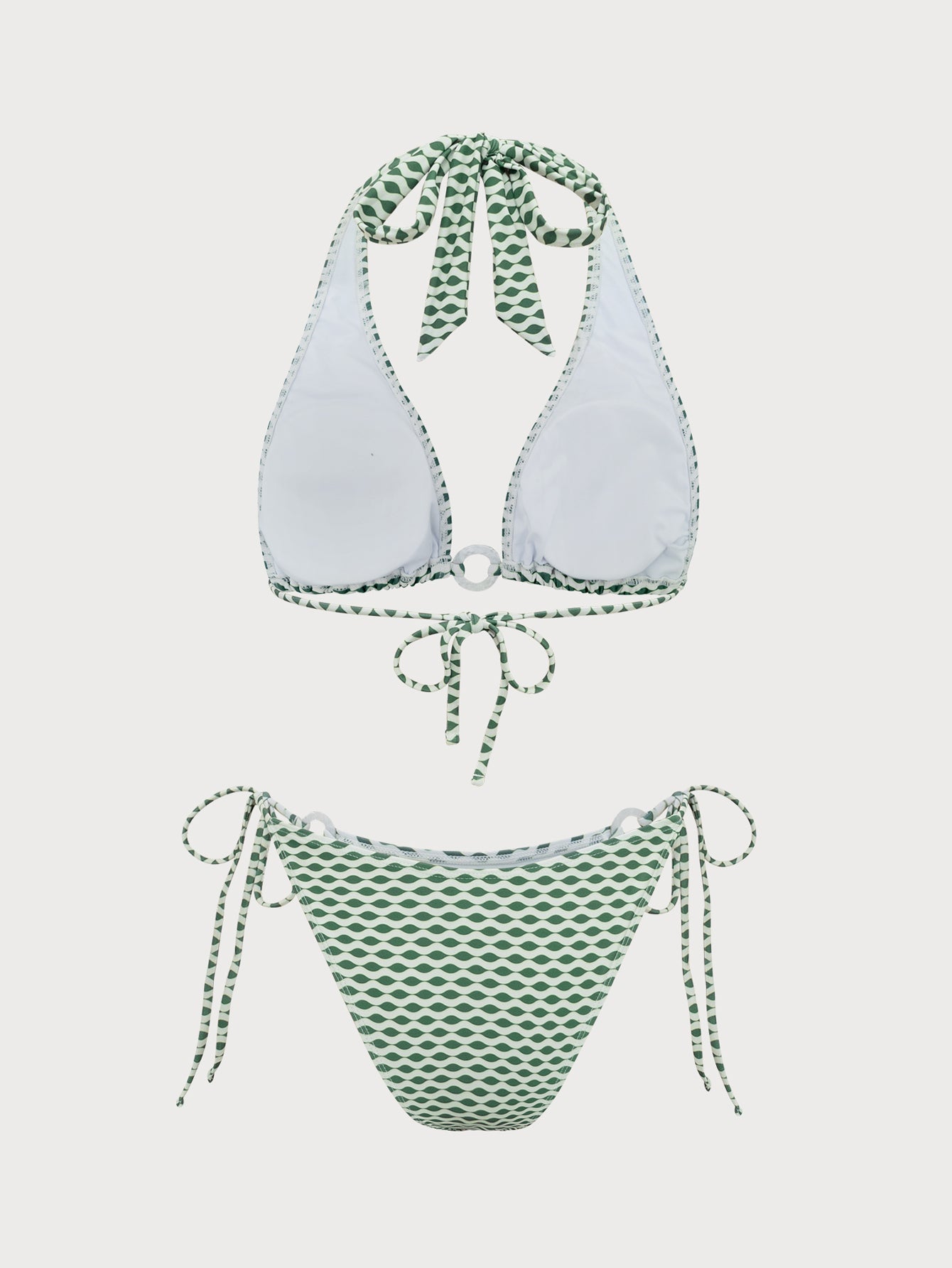 Green Wave Print Hoop Bikini Set Genuine Cheap Pice