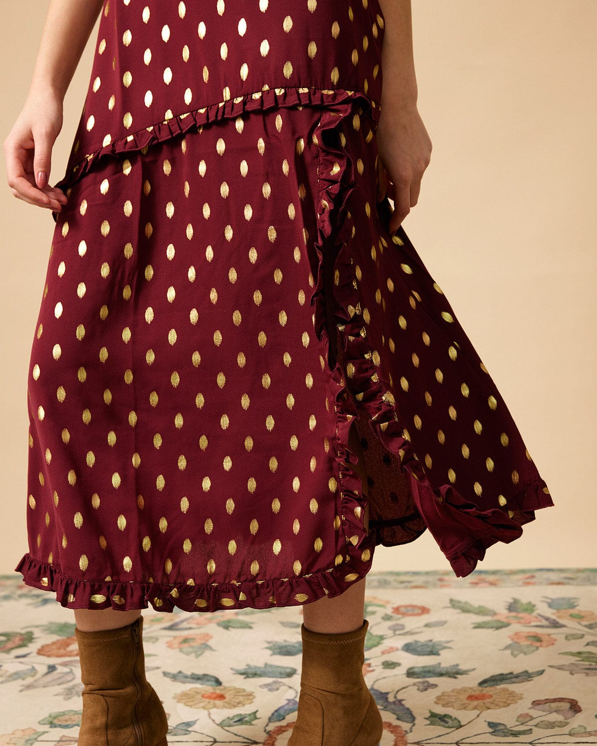 The Polka Dot Sleeveless Slit Midi Dress New For Sale