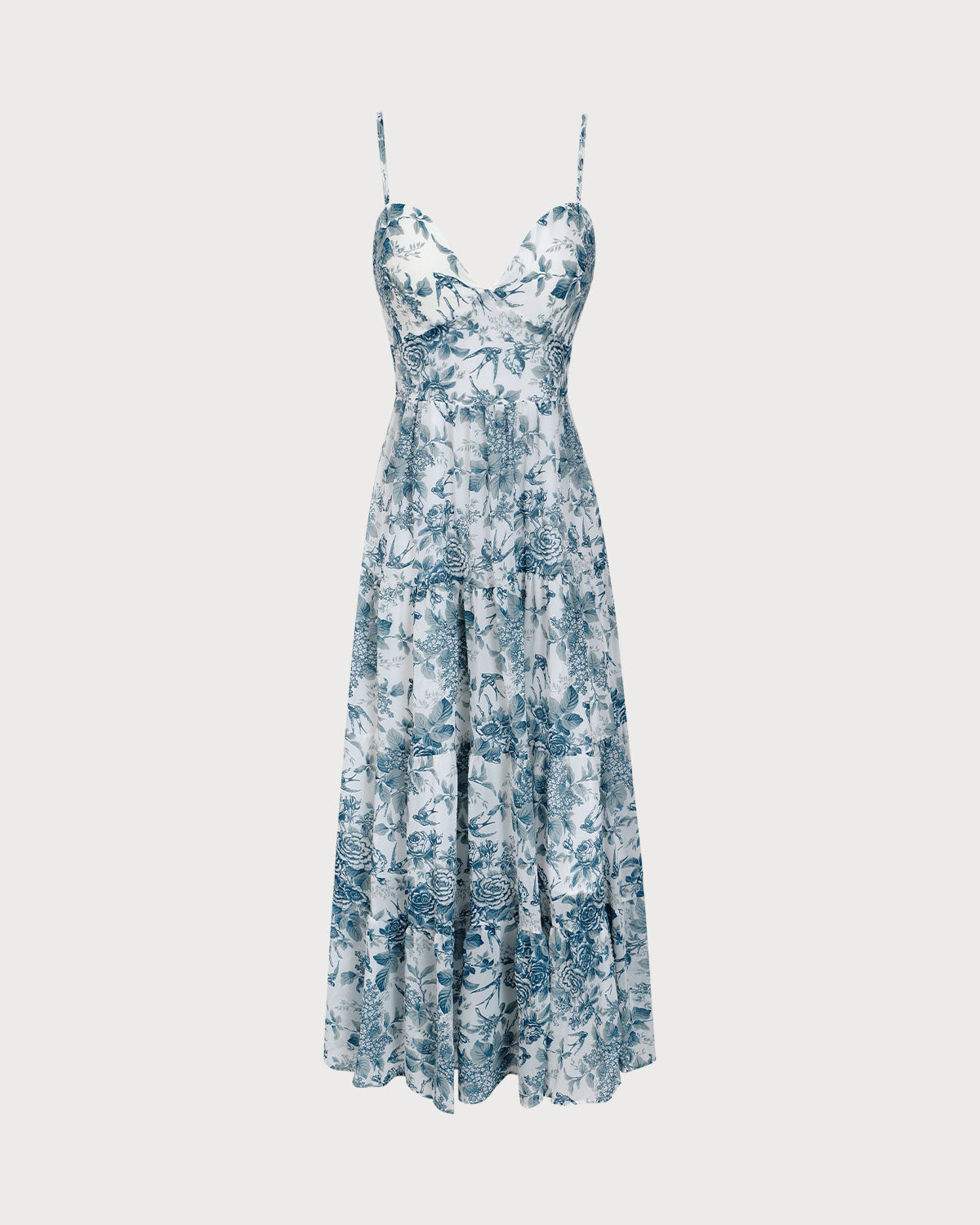 Blue Floral Tie Strap Midi Dress Pictures Online