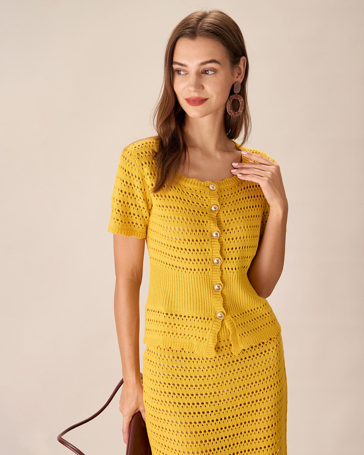 Yellow Crochet Single-Breasted Cardigan Cheap Sale Manchester