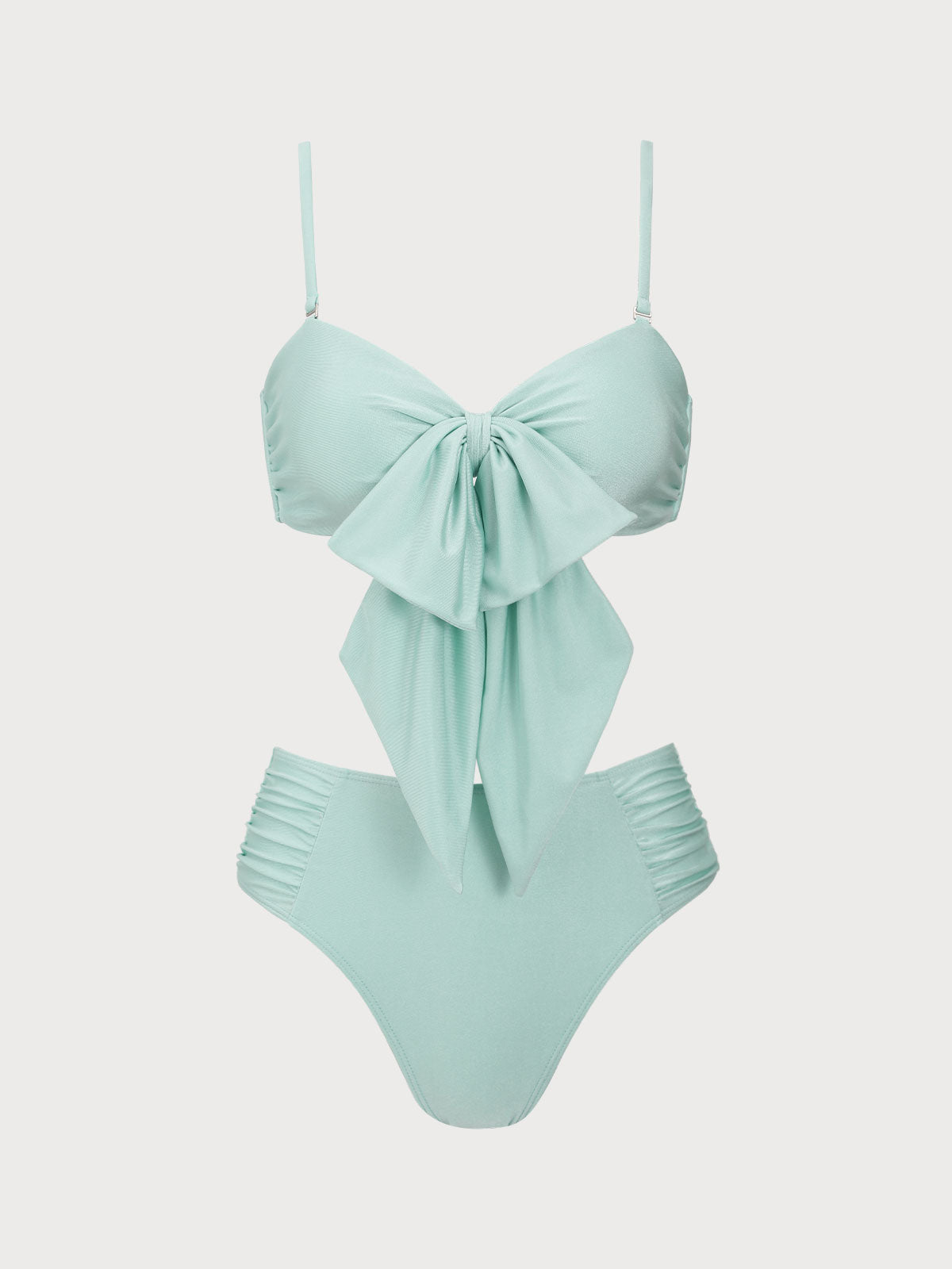 Cyan Ruched Bowknot Bikini Set Free Shipping Low Cost