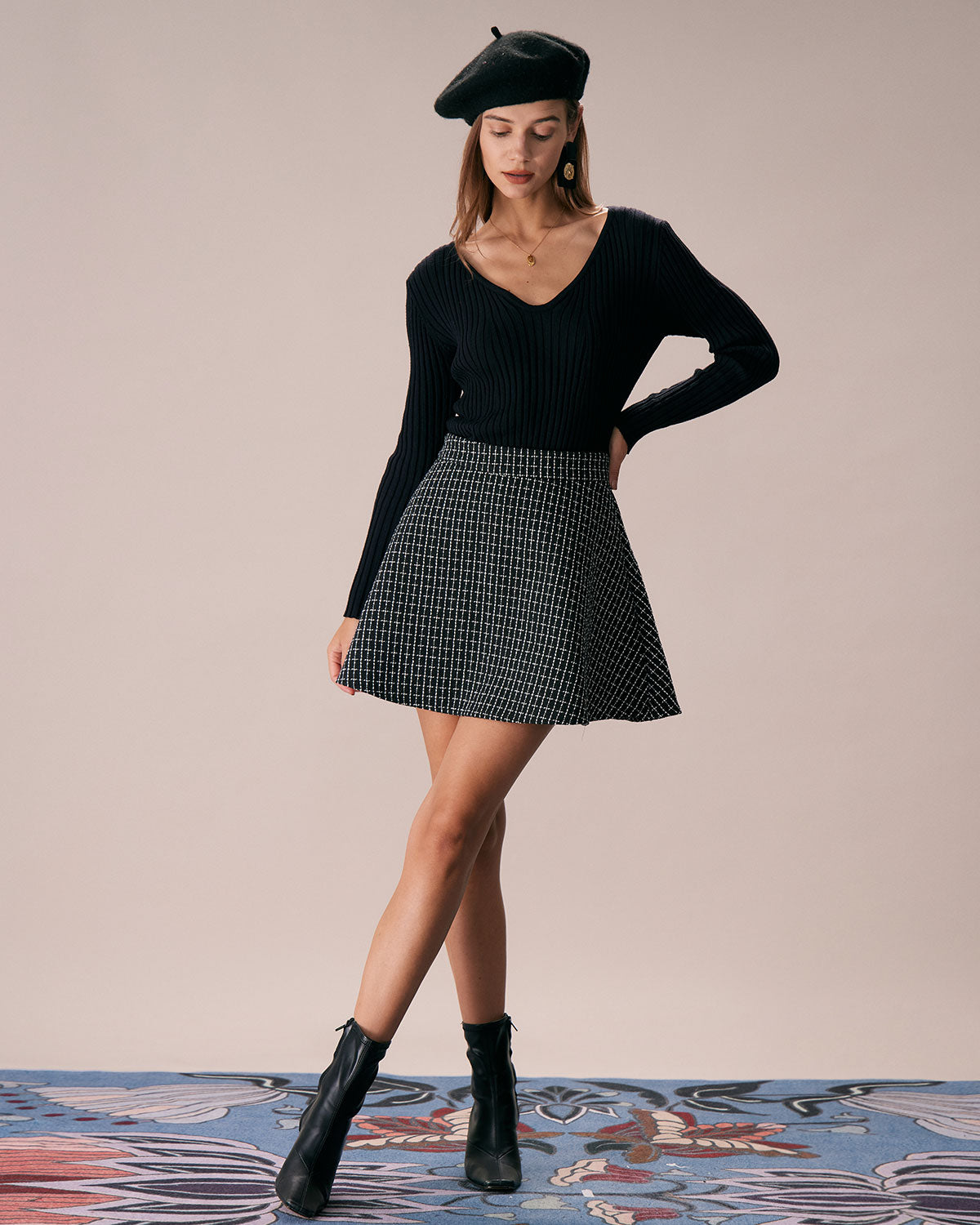 The Black High Waisted Plaid Tweed Mini Skirt Cheap Cheap Online