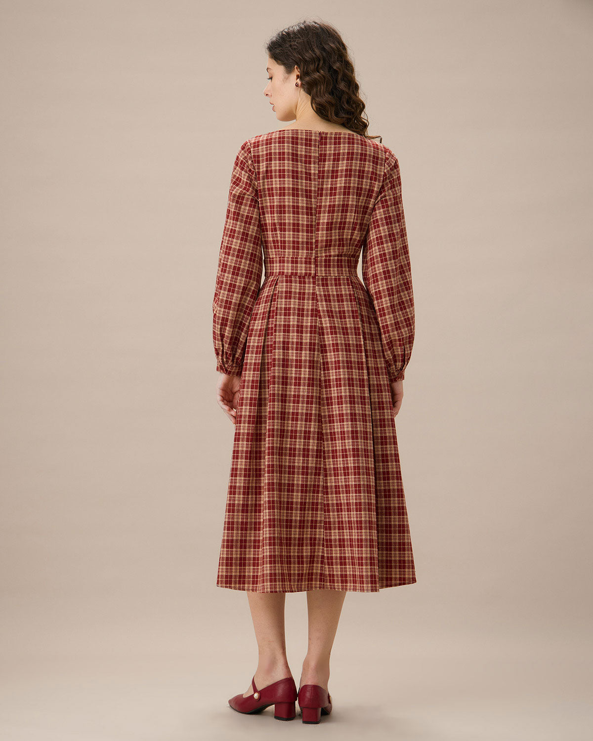 Red Sweetheart Neck Plaid Midi Dress Clearance Online Official Site