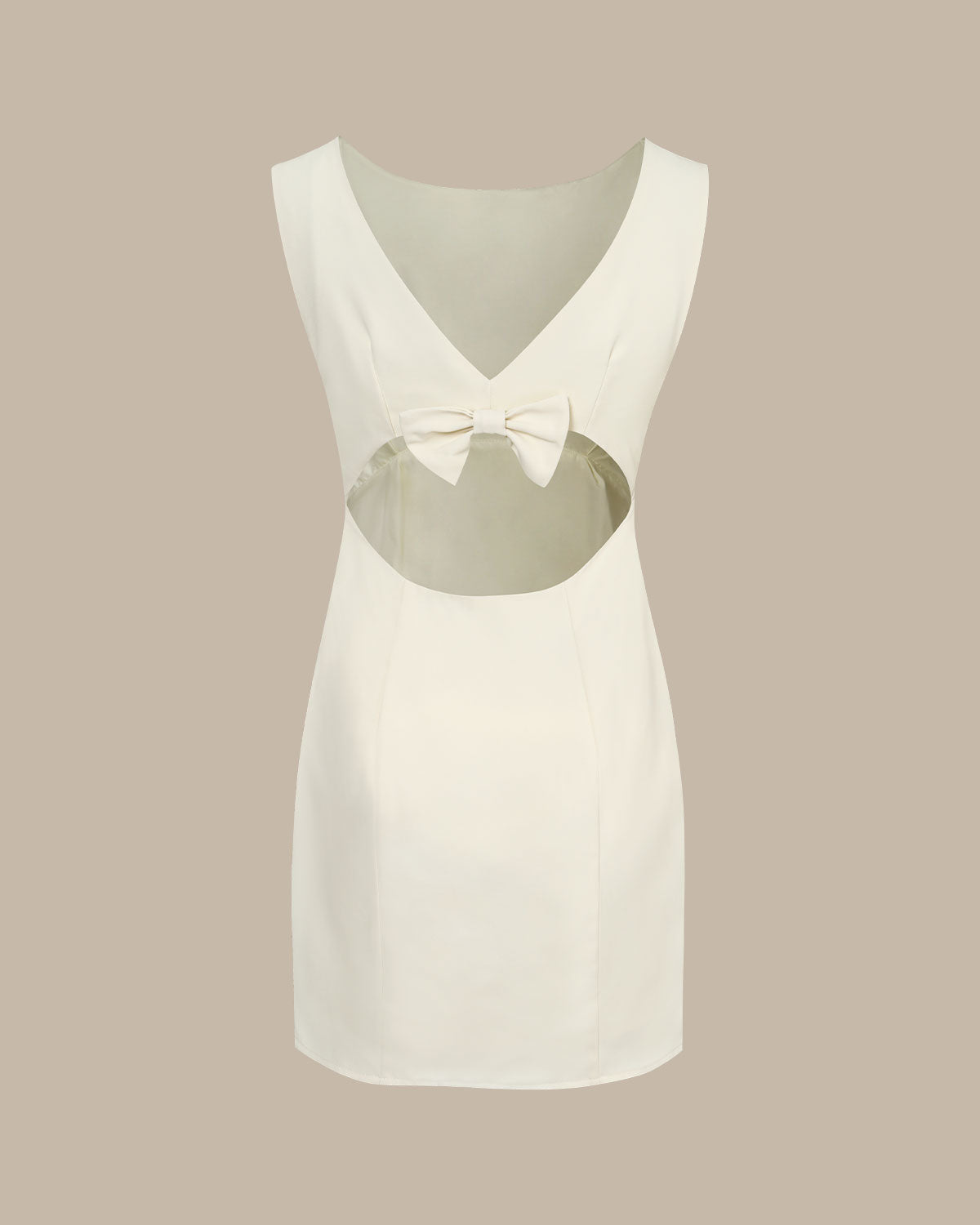 The Beige Boat Neck Back Bowknot Mini Dress Cheap Cost