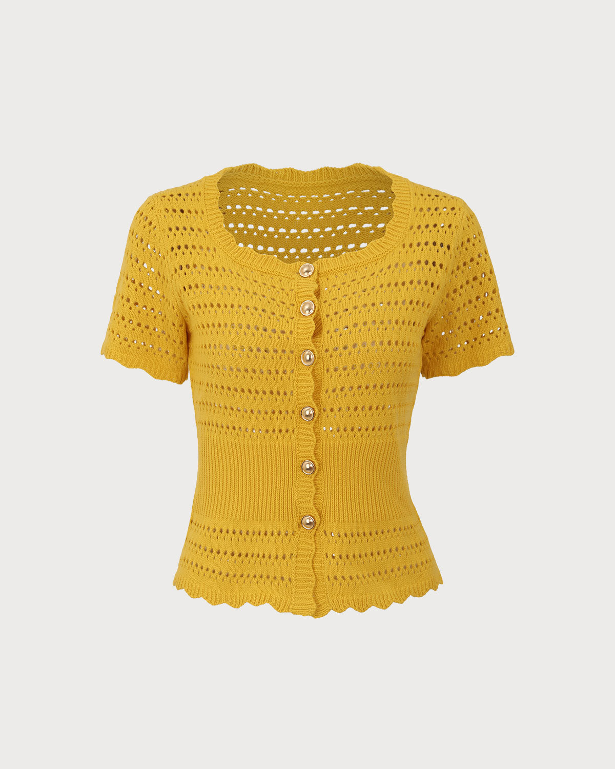 Yellow Crochet Single-Breasted Cardigan Cheap Sale Manchester