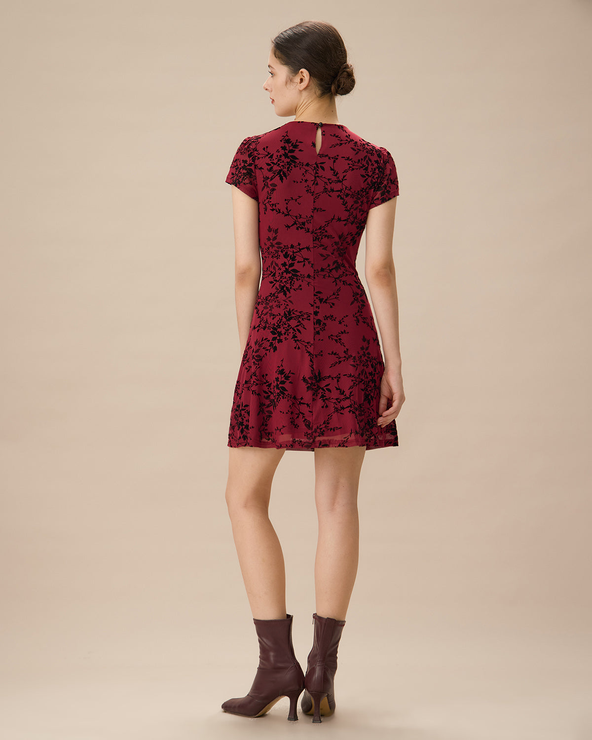 Red Floral Boat Neck Mini Dress Cheap Sale With Paypal