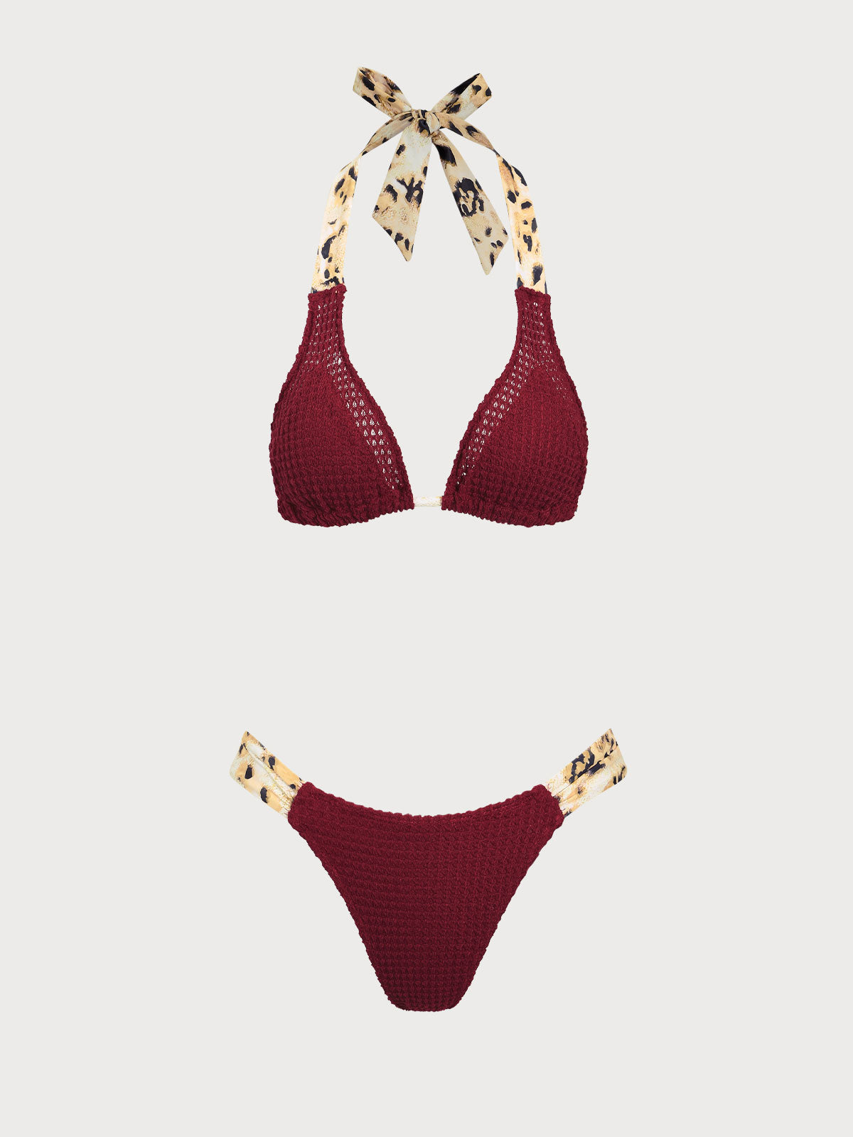 Burgundy Contrast Crochet Bikini Set Free Shipping Buy