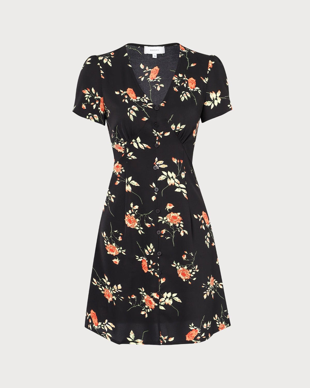 The Black V Neck Floral Button Up Mini Dress Sale Great Deals