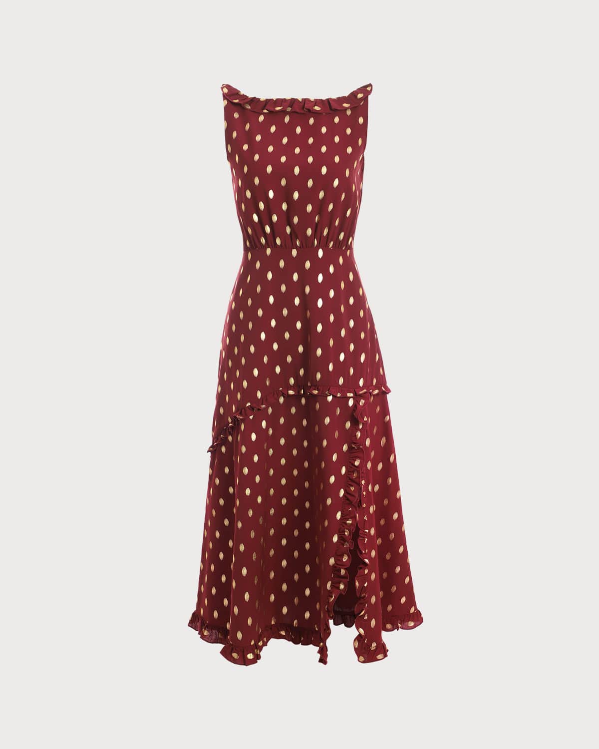 The Polka Dot Sleeveless Slit Midi Dress New For Sale