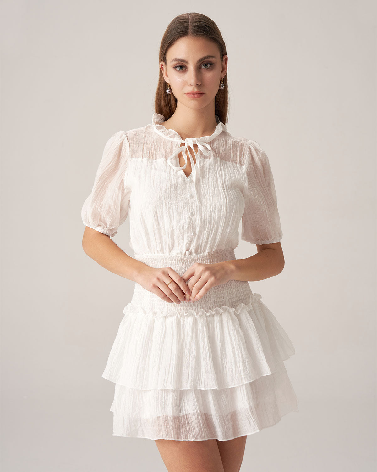 Bettydress White See Through Layered Mini Dress Outlet Classic