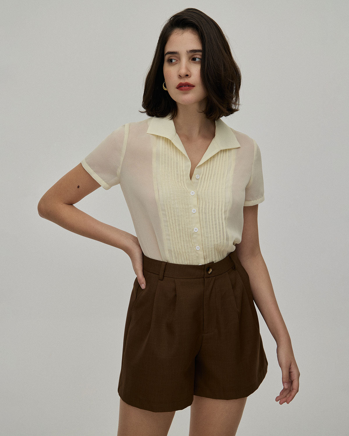 The Coffee Pleated High-Waisted Wide Leg Shorts Outlet Manchester Great Sale