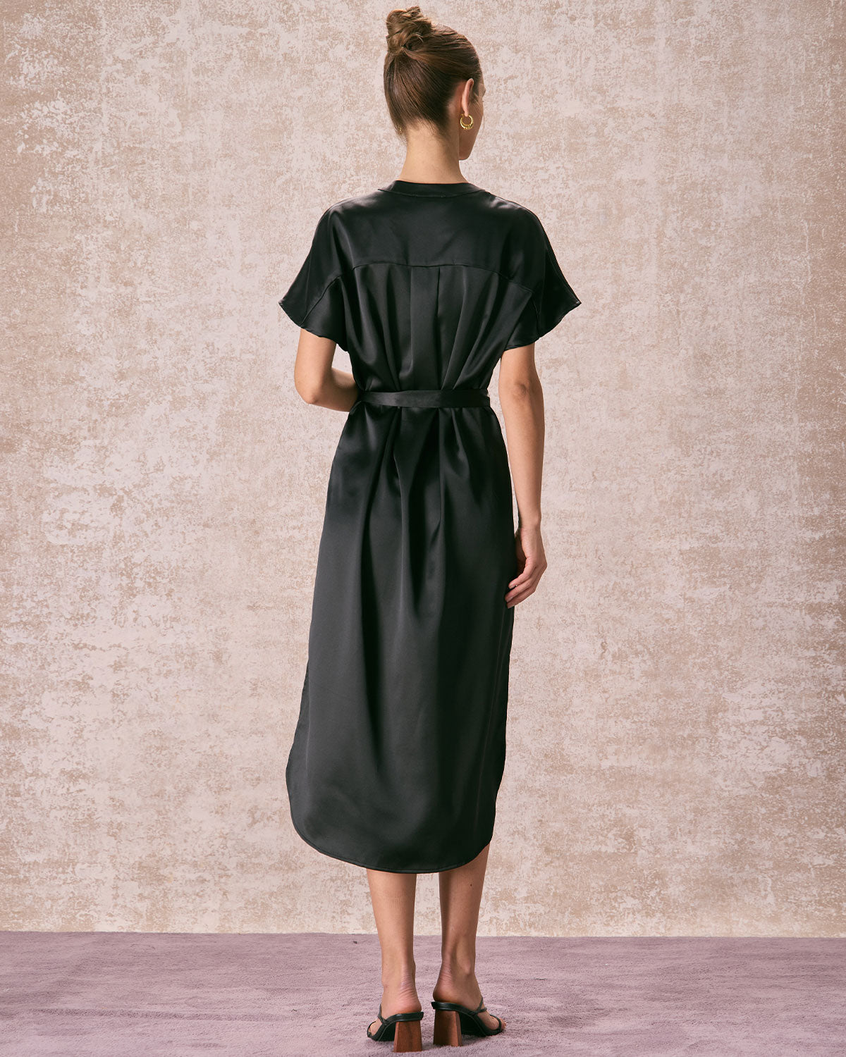 The Black Crew Neck Belted Satin Midi Dress Buy Cheap Wiki